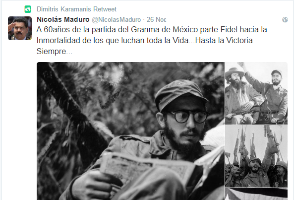 Από τρολ του ΣΥΡΙΖΑ και αντιμνομονιακός, με τον Τσίπρα στην Κούβα και ποστάρει Μαδούρο 