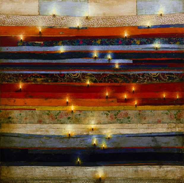 Φωτισμένα κουρελάκια πολύχρωμα, ζωγραφισμένο με χρώματα λαδιού σε πανιά και ξύλο, 120x120 εκ. 2013