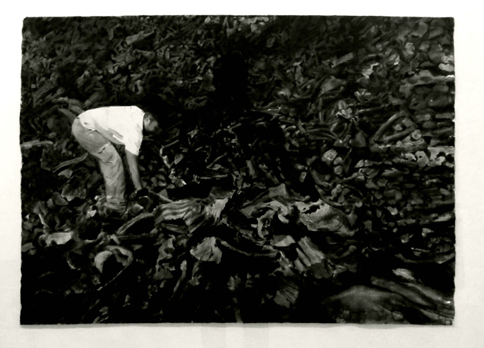  Μίλτος Γκολέμας, Ανάμεσα στα καυσόξυλα,  Ακρυλικό σε χειροποίητο χαρτί