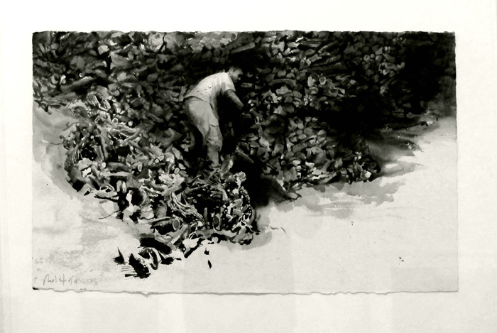 Μίλτος Γκολέμας, Ισορροπώντας στα καυσόξυλα, Ακρυλικό σε χειροποίητο χαρτί