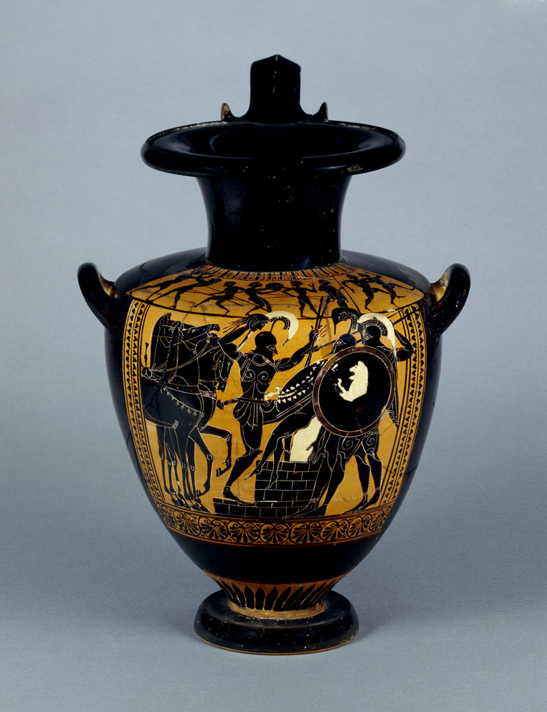 Ο Αχιλλέας να σκοτώνει τον Τρωίλο, μελανόμορφη, 510-500 π.Χ. Ο Αχιλλέας να σκοτώνει τον Τρωίλο, μελανόμορφη, 510-500 π.Χ.