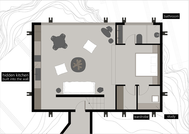  Καθώς η κεντρική ιδέα αφορά την πλήρη απομόνωση, η πρόταση μιλάει για κατοικίες και όχι για προσωρινά δωμάτια