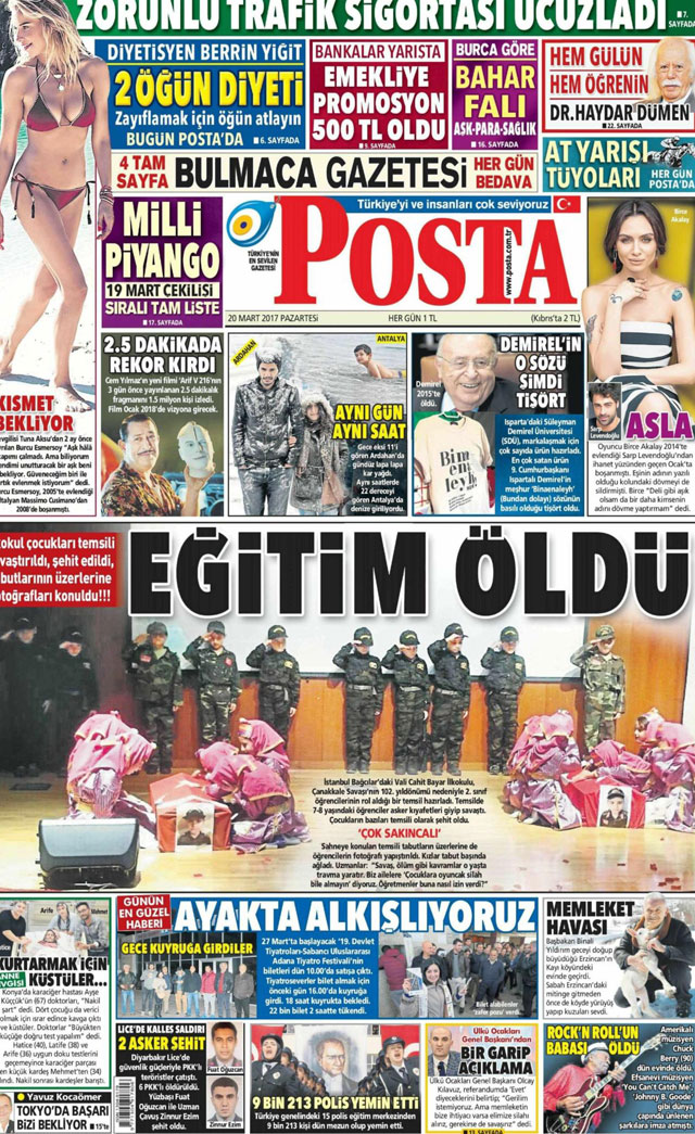 Το πρωτοσέλιδο της εφημερίδας Posta Το πρωτοσέλιδο της εφημερίδας Posta