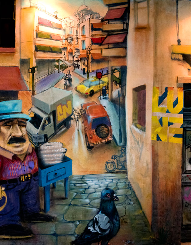 Μια Belleville από σπρέι © Alex Grymanis Trippin on Belleville. Η full color τοιχογραφία που υπογράφουν οι Billy Gee, Alex Martinez και Lune82 κάνει αυτή την εβδομάδα εντυπωσιακά εγκαίνια