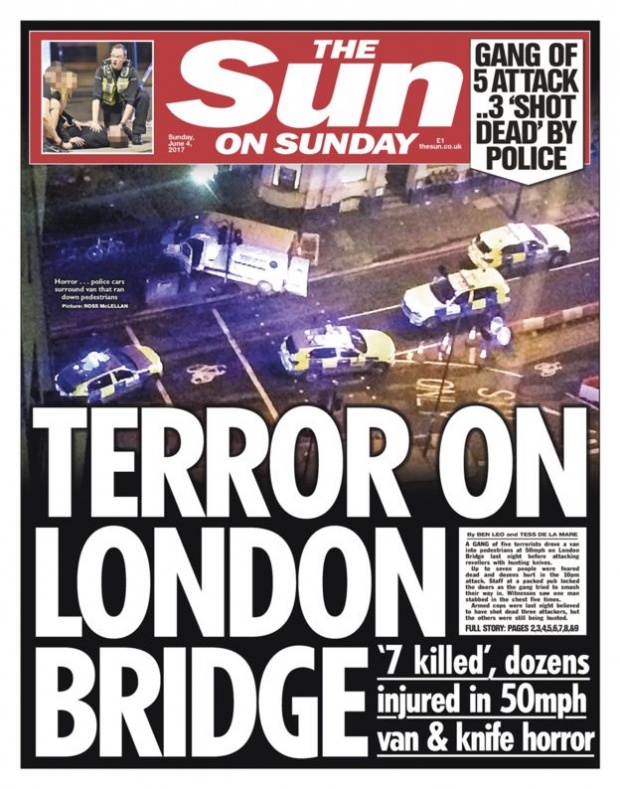 Τα πρωτοσέλιδα των βρετανικών εφημερίδων για τις τρομοκρατικές επιθέσεις στο Λονδίνο Τα πρωτοσέλιδα των βρετανικών εφημερίδων για τις τρομοκρατικές επιθέσεις στο Λονδίνο