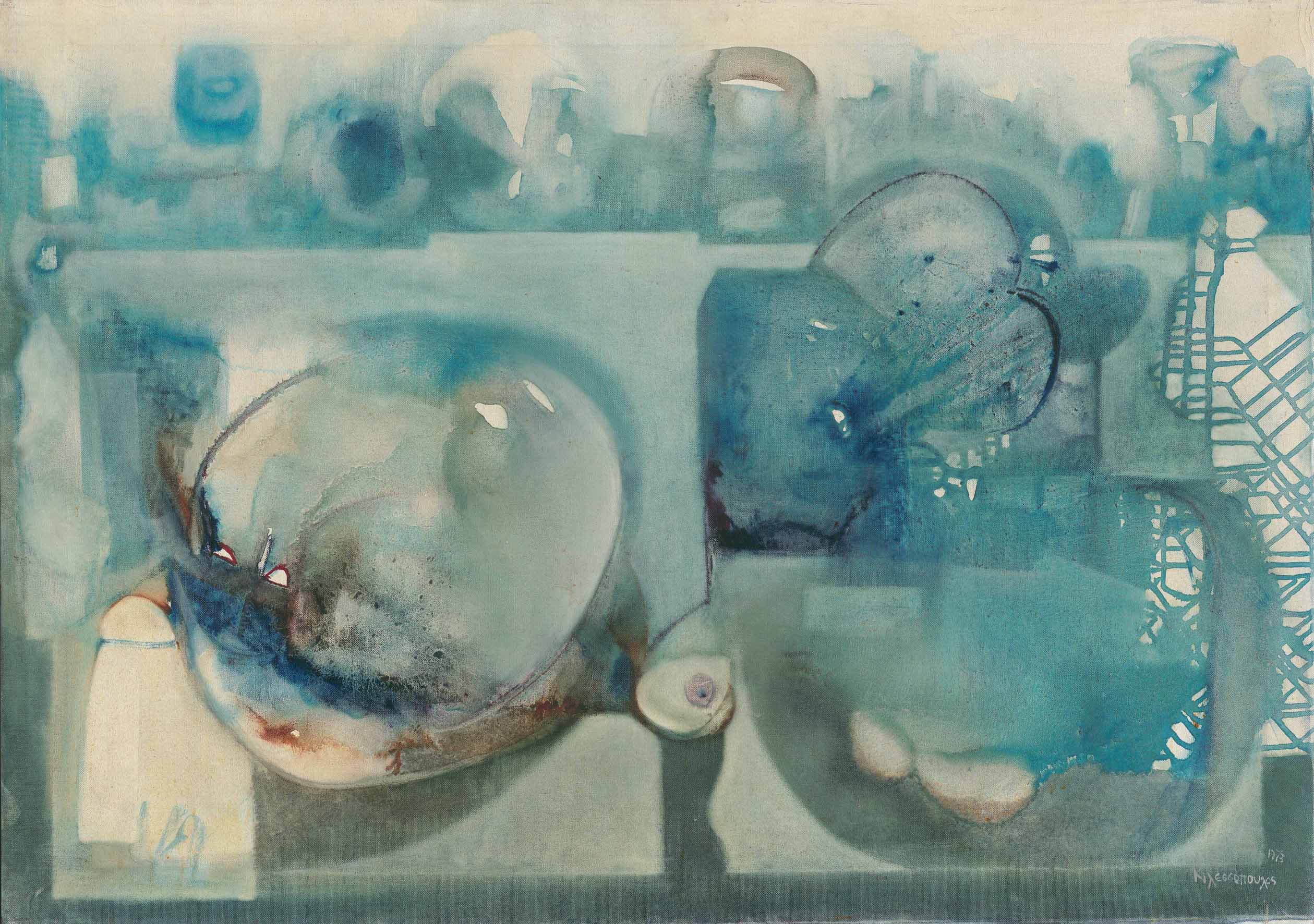 Απόστολος Κιλεσσόπουλος, Σύνθεση, 1973. Ελαιογραφία σε µουσαµά, 71x100,5 εκ. 