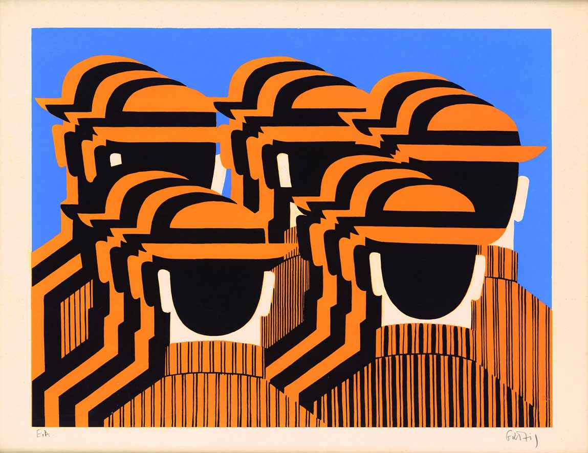 Γαΐτης Γιάννης, Άνθρωποι στα κίτρινα, Μεταξοτυπία, Ε.Α., 58x75 εκ.