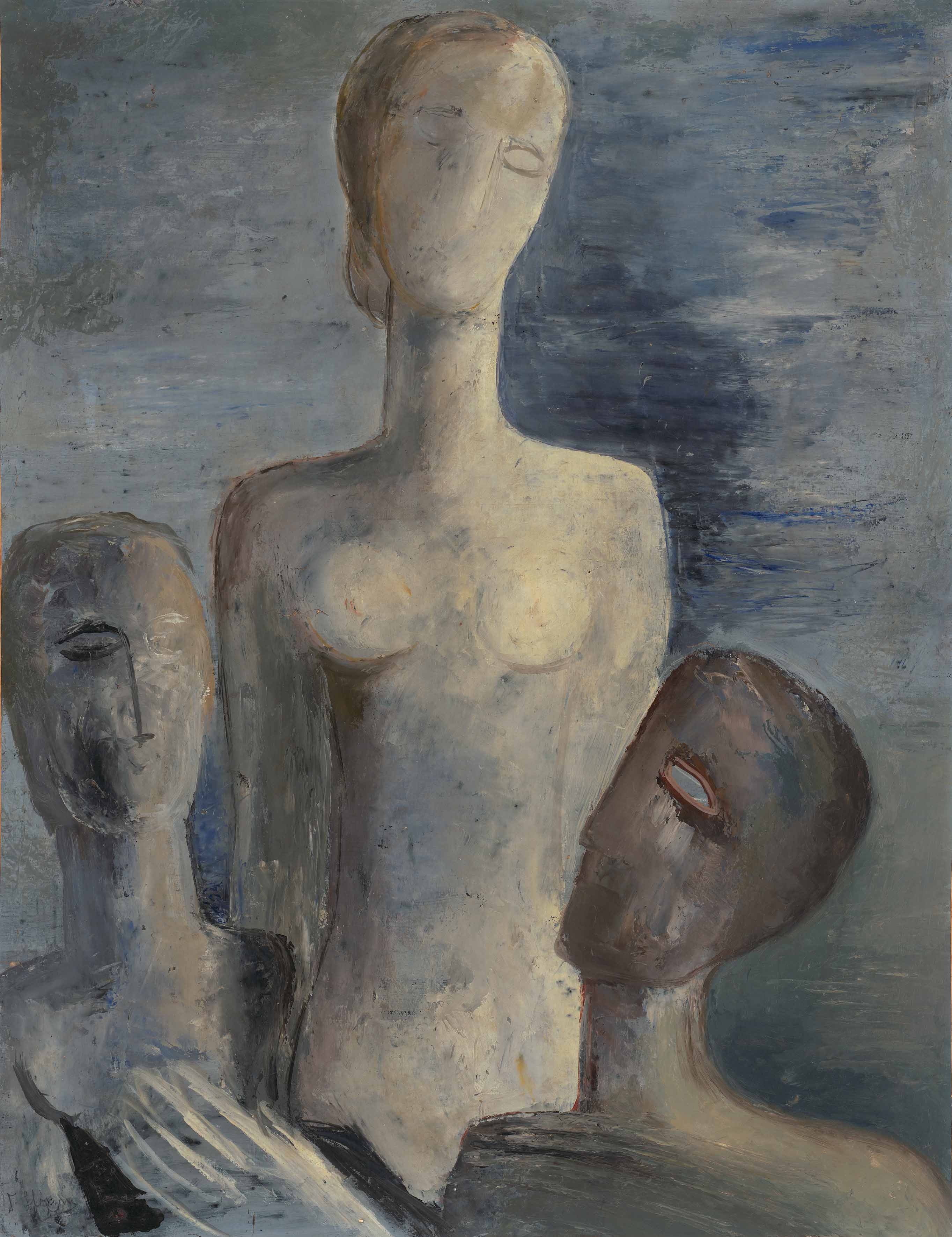 Γεράσιμος Στέρης, Τρεις Ανθρώπινες Φιγούρες, Ελαιογραφία σε χάρντµπορντ, 65x50 εκ. 