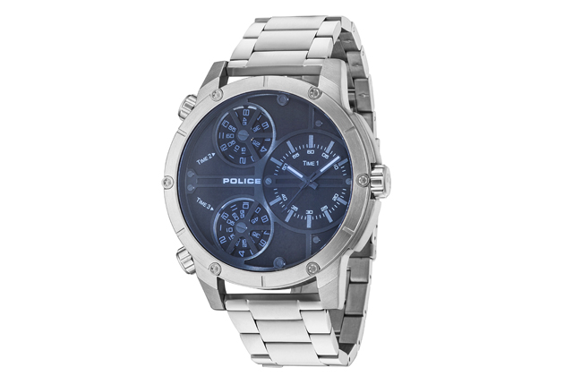 Ρολόι με με ατόφιο ατσάλινο μπρασελέ, καντράν μπλε, τριπλή ένδειξη ώρας, €209