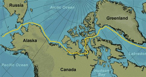Χάρτης με το Βορειοδυτικό Πέρασμα