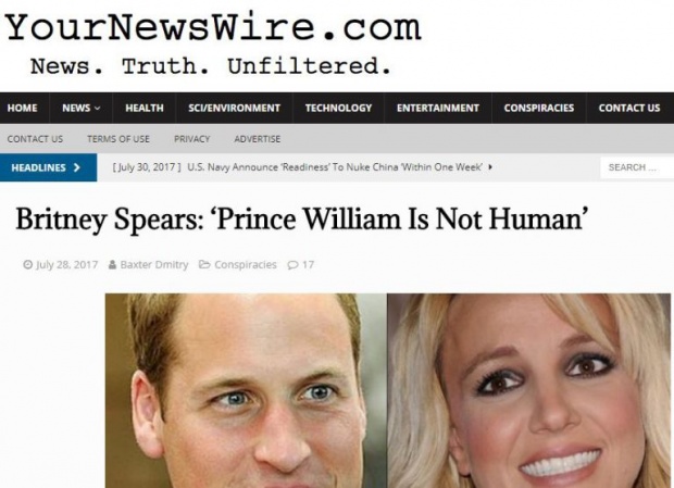 Είπε η Britney Spears πως ο Πρίγκιπας William είναι ερπετόμορφος; Είπε η Britney Spears πως ο Πρίγκιπας William είναι ερπετόμορφος;