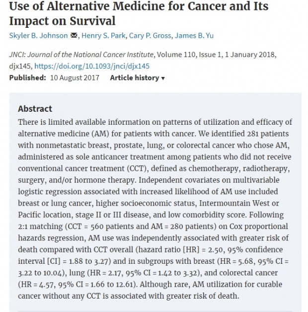Διπλάσιες πιθανότητες να πεθάνουν όσοι ακολουθούν εναλλακτικές θεραπείες για τον καρκίνο 