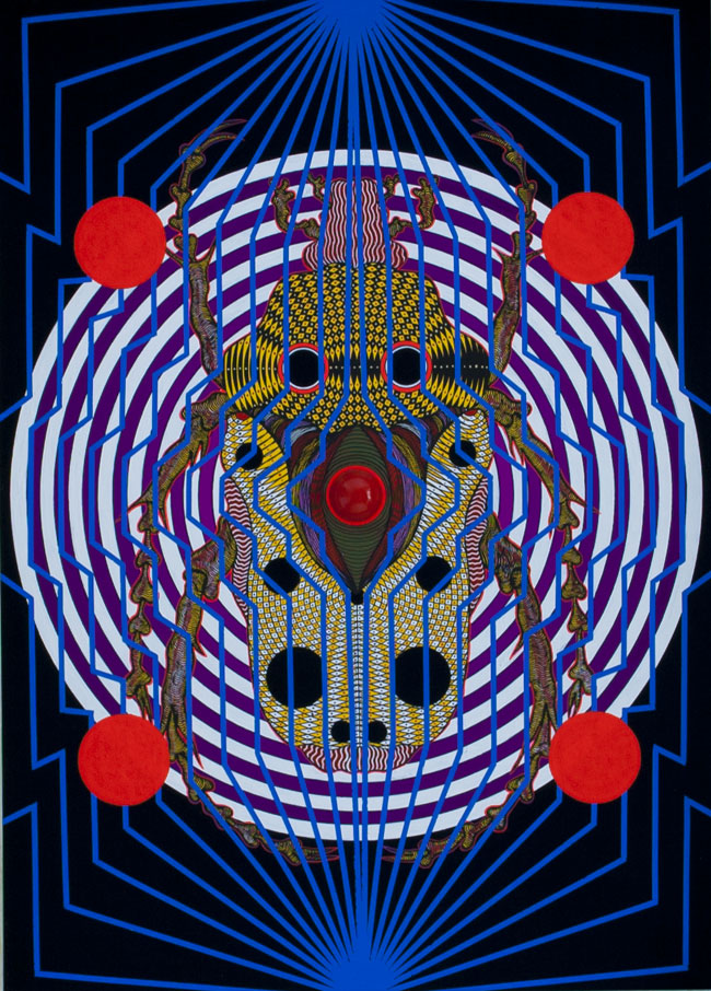 'The Red Button' 2016, 70 x 50 cm, Acrylic, Gold Leaf and Gouache on Wood