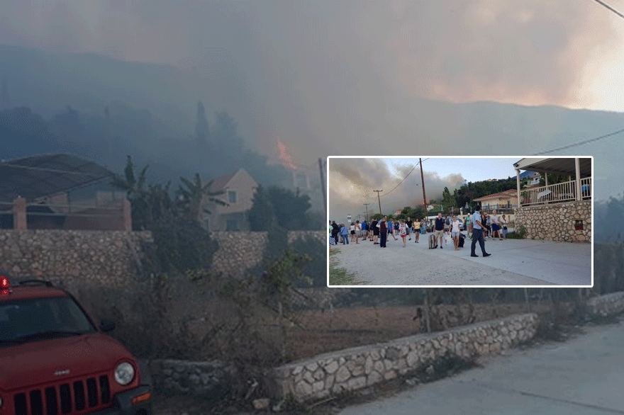 Μεγάλη πυρκαγιά στην Κεφαλονιά είχε ως αποτέλεσμα την εκκένωση κατοικιών και τουριστικών καταλυμάτων