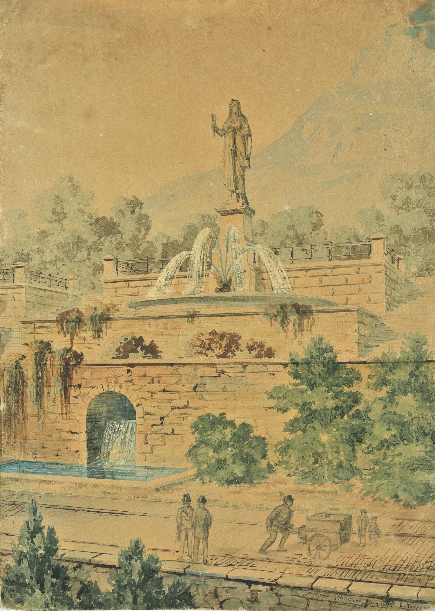Πρόταση Τσίλλερ για τον εξωραισμό του Λυκαβηττού, Μνημείο 1885. Υδατογραφία.