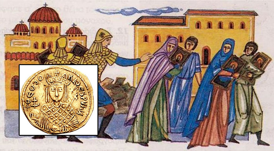 Στο Βυζάντιο η Αυτοκράτειρα Θεοδώρα (ένθετη) έβαλε τέλος στην Εικονομαχία και στους διωγμούς χριστιανών που προσκυνούσαν τις εικόνες