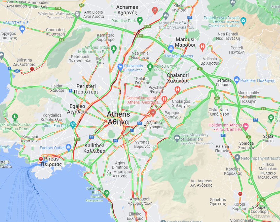 O χάρτης της κίνησης στους δρόμους της Αθήνας σήμερα, Παρασκευή 13 Μαΐου 2022