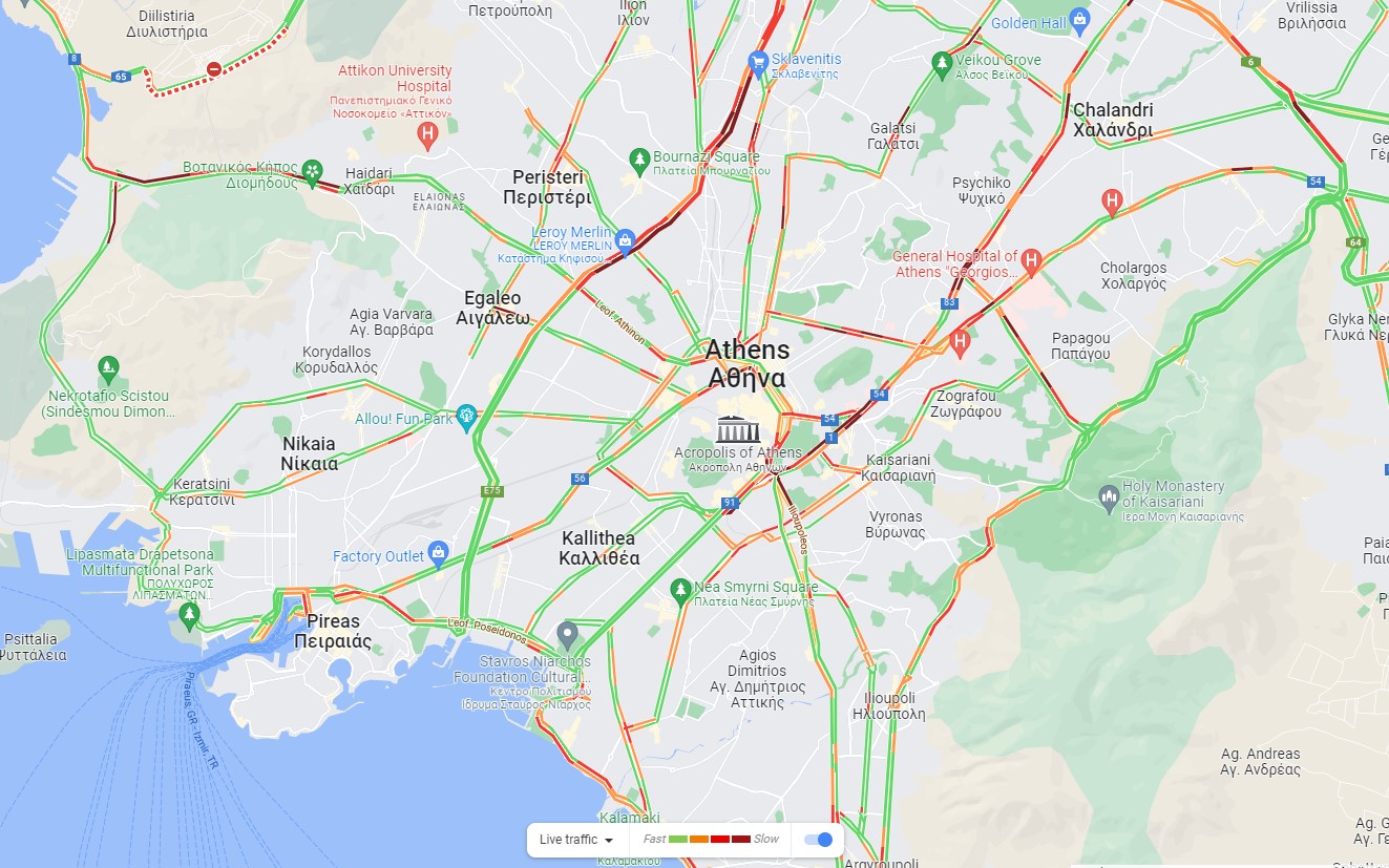 Κίνηση στους δρόμους της Αθήνας - Χάρτης