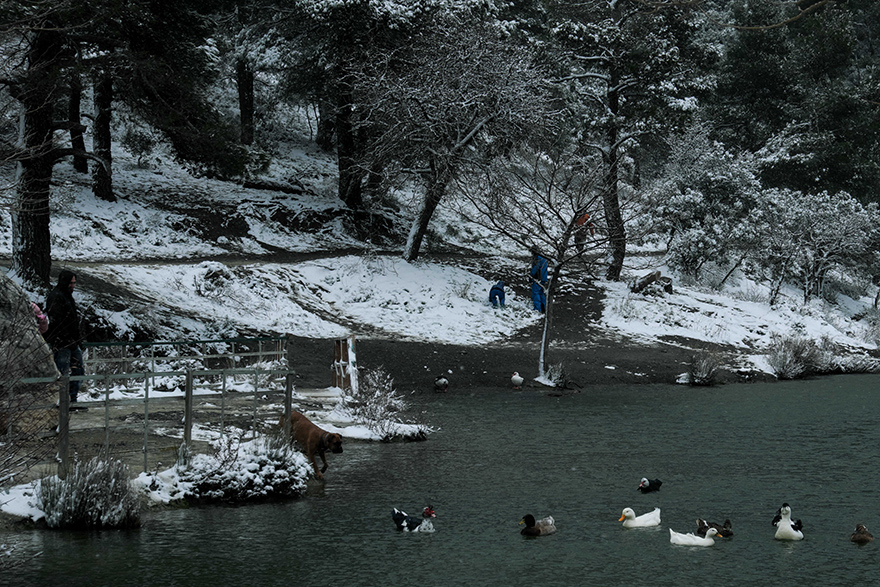 Χιόνια στη λίμνη Μπελέτσι στην Πάρνηθα