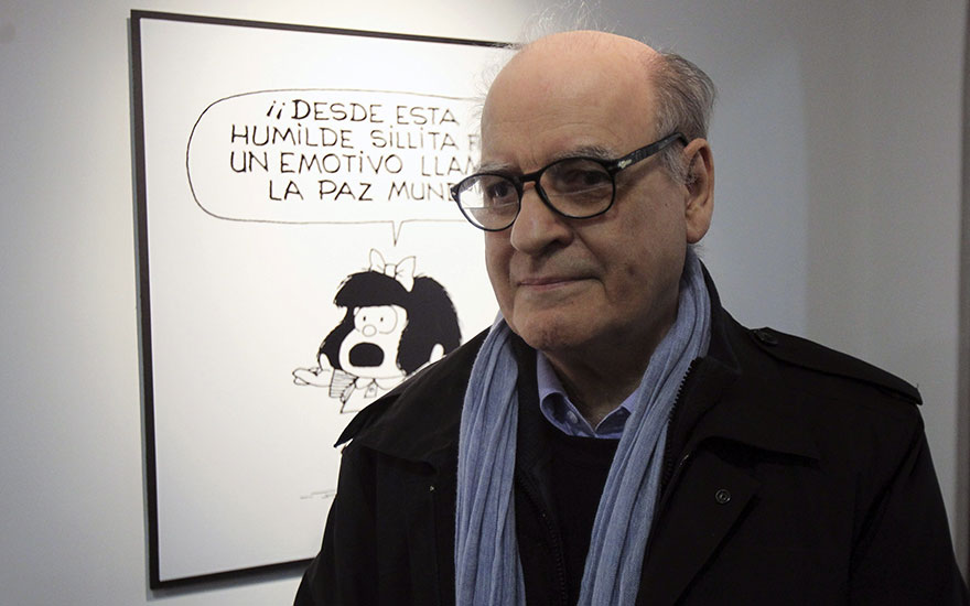 Ο Quino στα εγκαίνια της έκθεσης «Quino by Mafalda» στην Αργεντινή (2014)