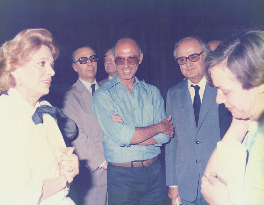 Μελίνα Μερκούρη και Χρήστος Λαμπράκης στην τελετή έναρξης εργασιών στο Μέγαρο, 4.6.1986