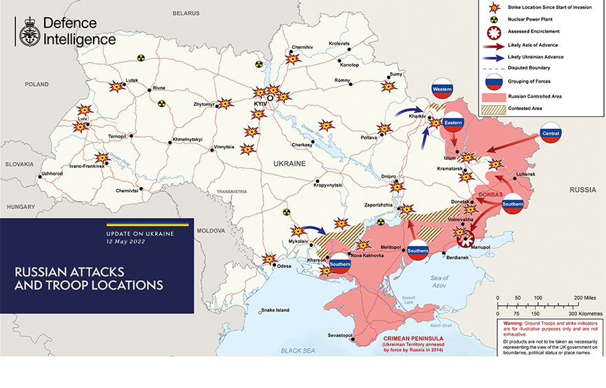 Ο χάρτης των πολεμικών επιχειρήσεων στην Ουκρανία (12 Μαΐου 2022)
