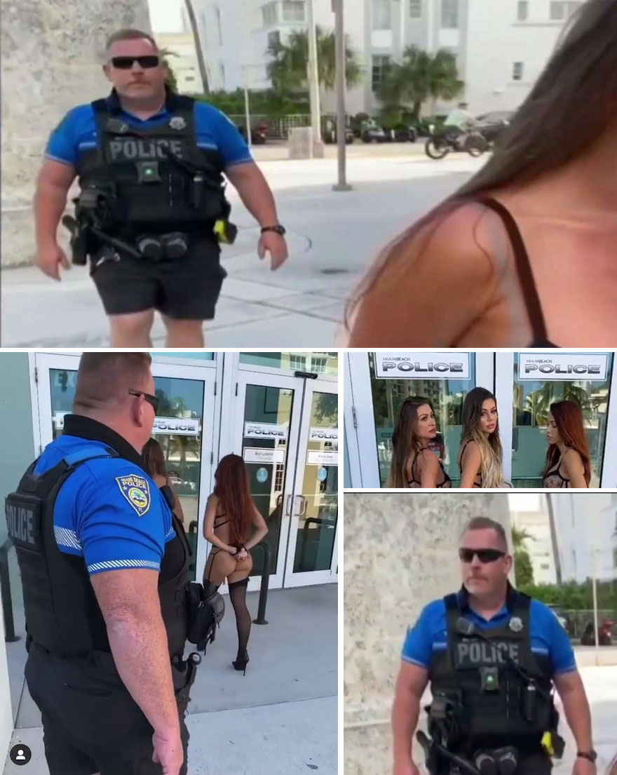 Η στιγμή που αστυνομικός στη Φλόριντα των ΗΠΑ οδηγεί στο τμήμα τα τρία ημίγυμνα μοντέλα