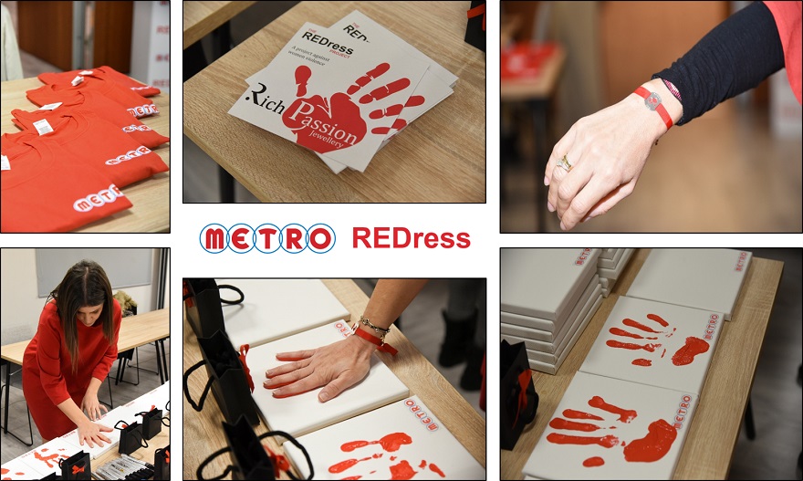 Άντρες και γυναίκες εργαζόμενοι της METRO φωτογραφίζονται για το project #REDress