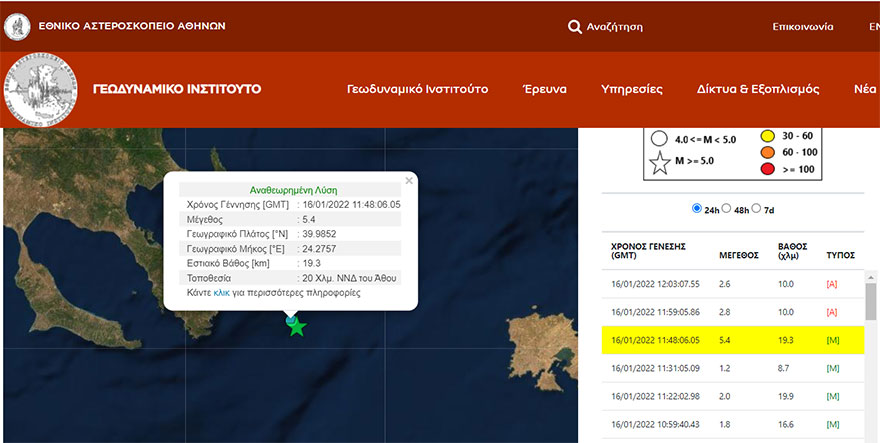 Ισχυρός σεισμός 5,4 Ρίχτερ νότια από το Άγιο Όρος - Ο χάρτης με το επίκεντρο