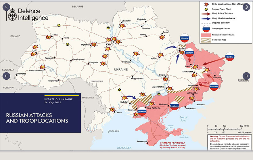 Ο χάρτης του βρετανικού Υπουργείου Άμυνας για τον πόλεμο στην Ουκρανία | 24.05.2022