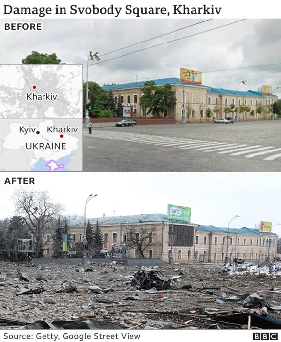 Κατεστραμμένο οικοδομικό τετράγωνο στο Χάρκοβο - Το πριν και το μετά